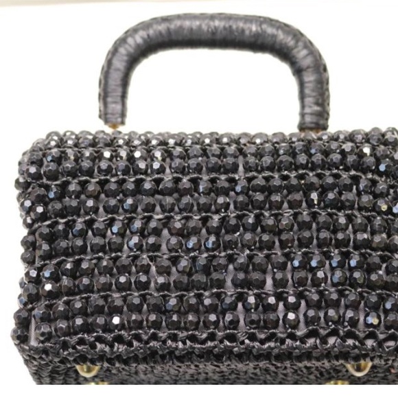 VINTAGE ANTIQUE black beaded box Style purse Elegant Black Beaded Handbag - Picture 12 of 12